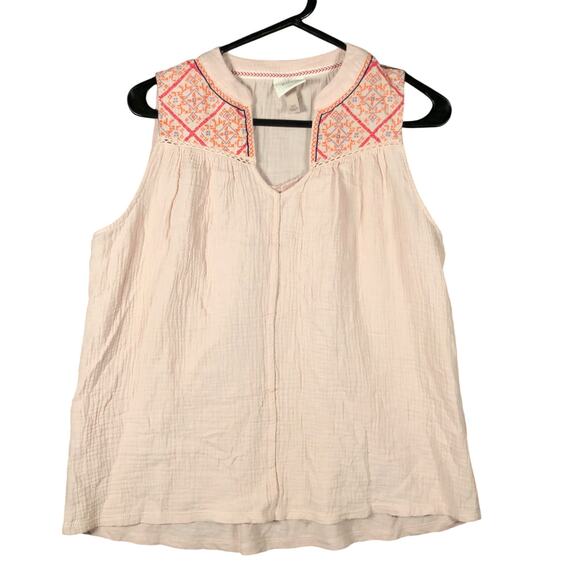 Knox Rose Womens Blouse Peach Pink Sleeveless Embroidered V Neck Tank XS - Picture 1 of 12